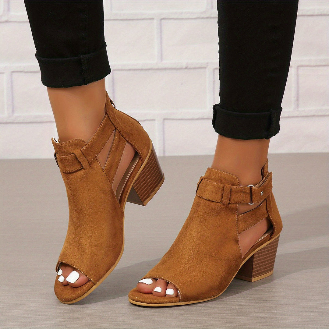 Women's Peep Toe Cutout Block Heel Sandals - Summer Casual