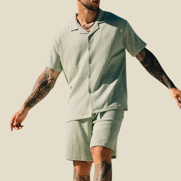 Men's Camp Collar Shirt and Shorts Set - Relaxed Fit