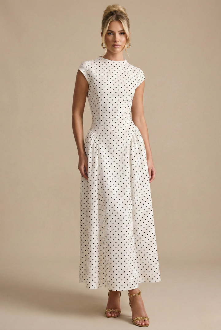 Women's Polka Dot Chiffon Maxi Dress - Summer Casual