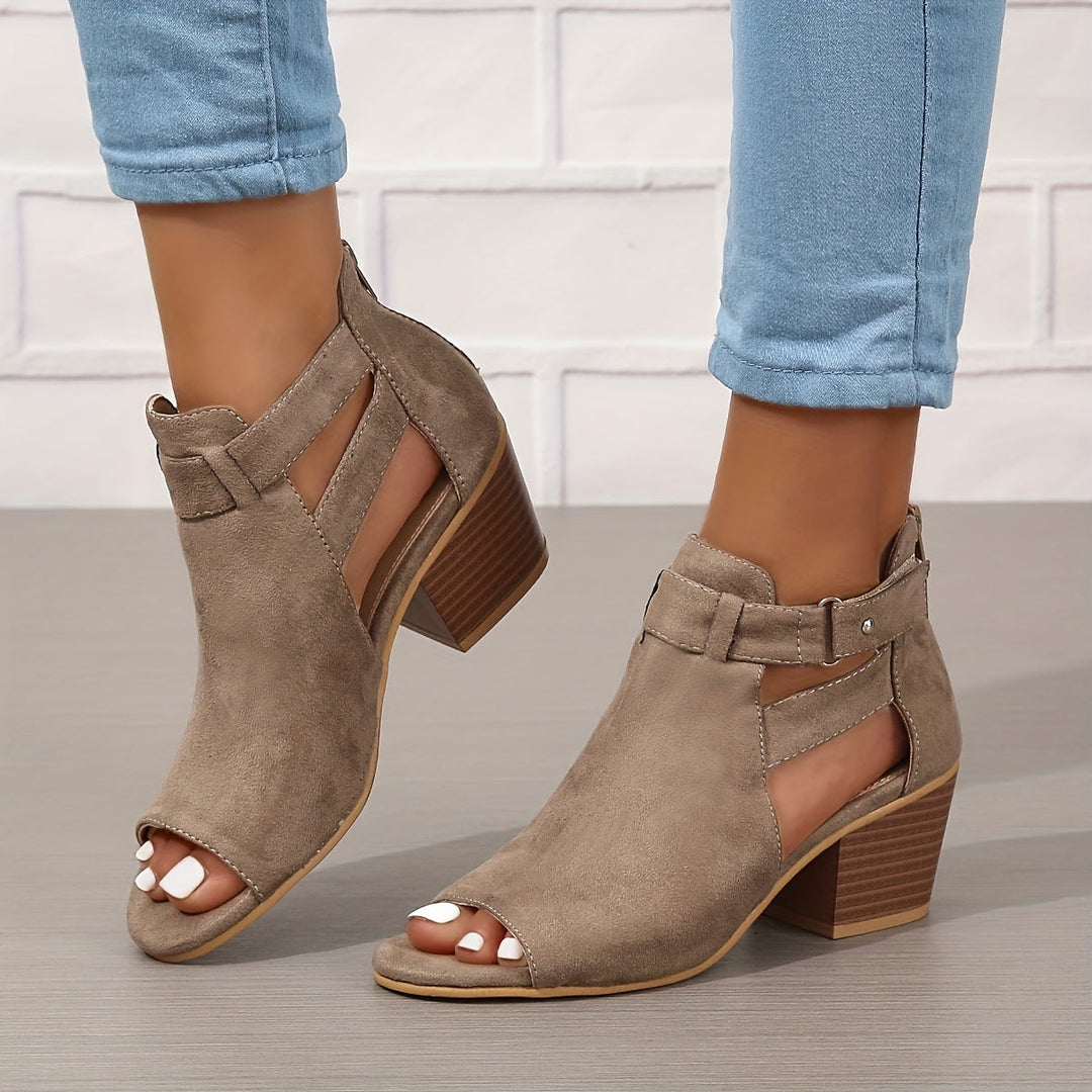 Women's Peep Toe Cutout Block Heel Sandals - Summer Casual
