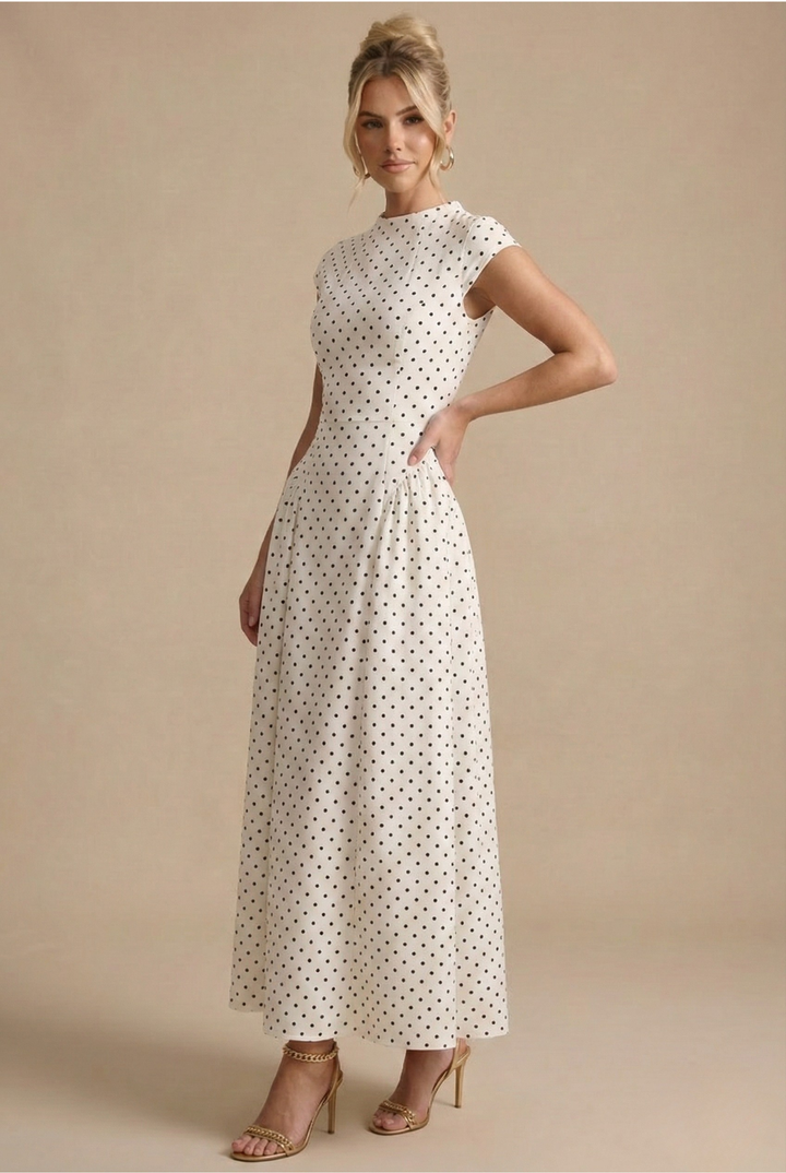 Women's Polka Dot Chiffon Maxi Dress - Summer Casual