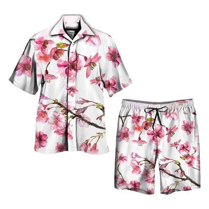 Men's Palm Print Shirt and Shorts Set - Summer Casual