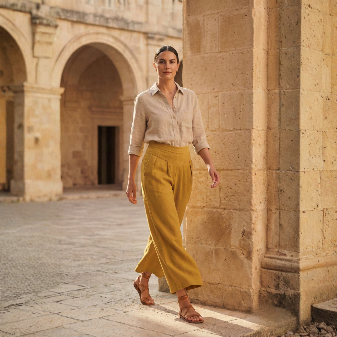 Women's Pleated Wide Leg Trousers - Summer Casual