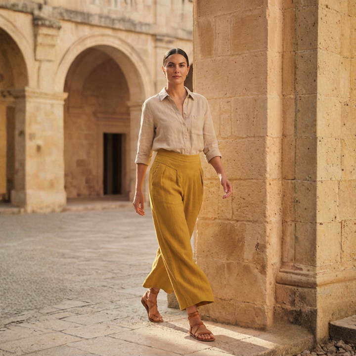 Women's Pleated Wide Leg Trousers - Summer Casual