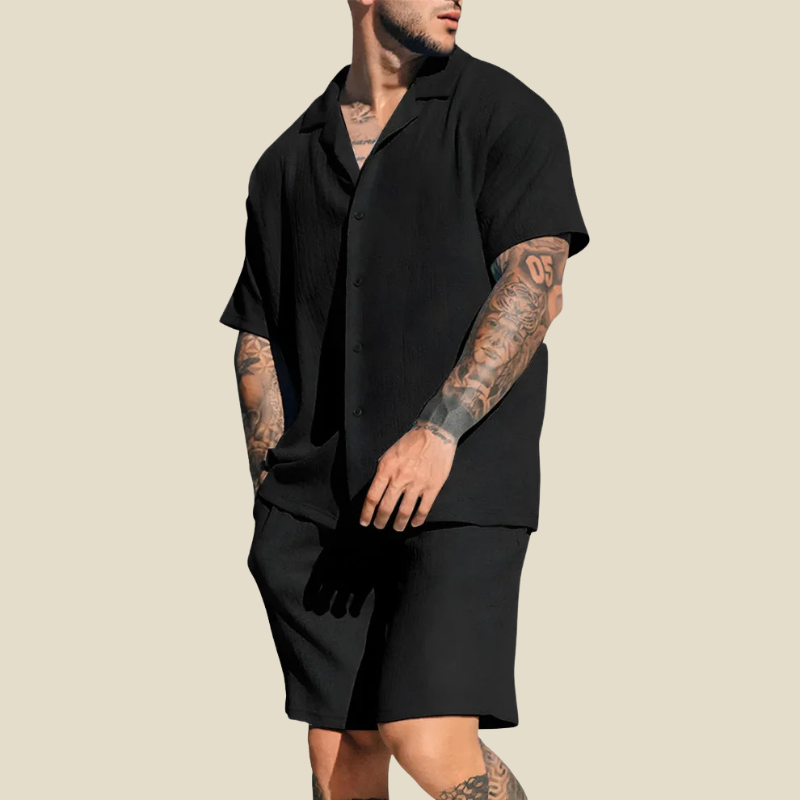 Men's Camp Collar Shirt and Shorts Set - Relaxed Fit