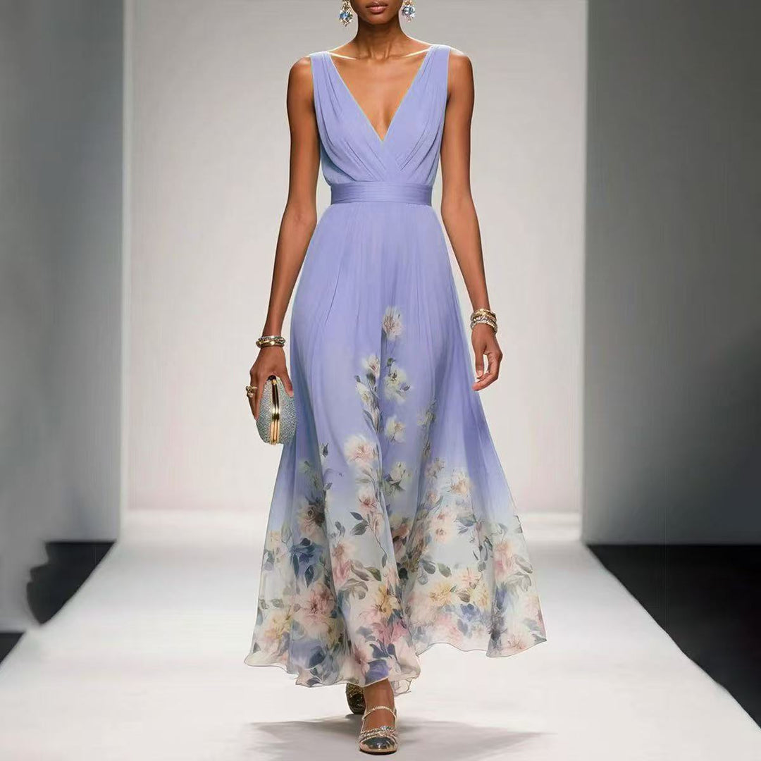 Women's Floral Print Chiffon Maxi Dress - Summer Vacation