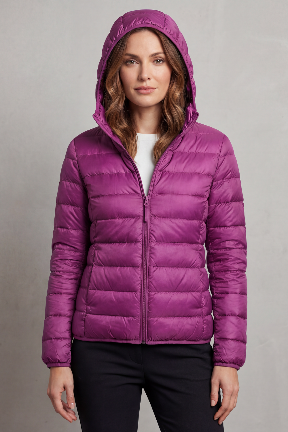Lightweight Packable Hooded Puffer Jacket for Women