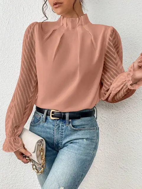 Women's Sheer Pleated Blouse - Casual Summer