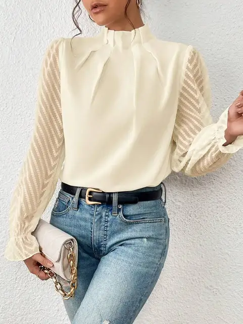Women's Sheer Pleated Blouse - Casual Summer