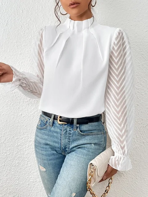 Women's Sheer Pleated Blouse - Casual Summer