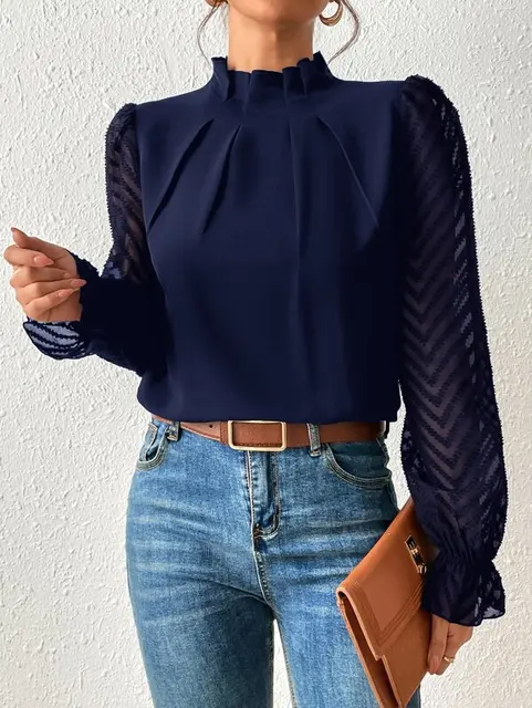 Women's Sheer Pleated Blouse - Casual Summer