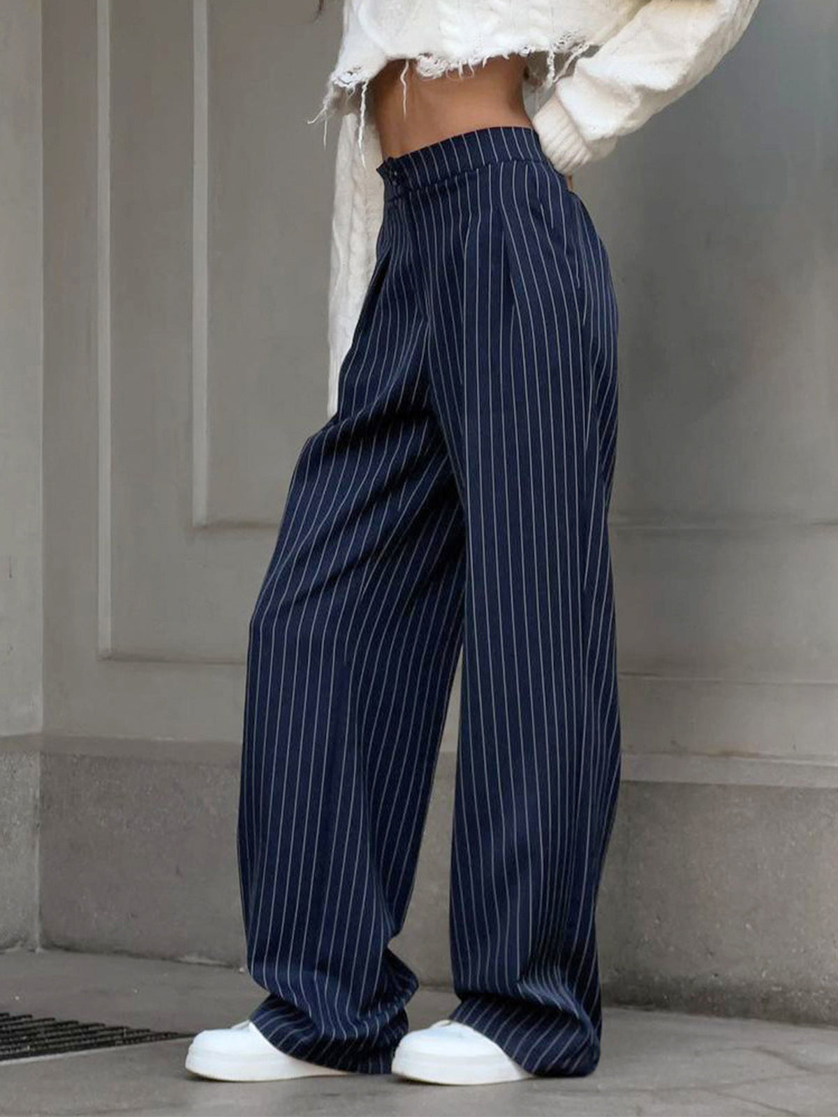 Women's Pleated Wide Leg Trousers - Relaxed Fit Summer Casual