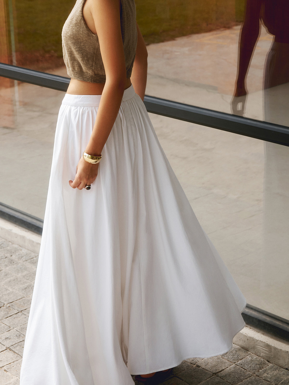 Women's Maxi Skirt - Cotton Pleated Design