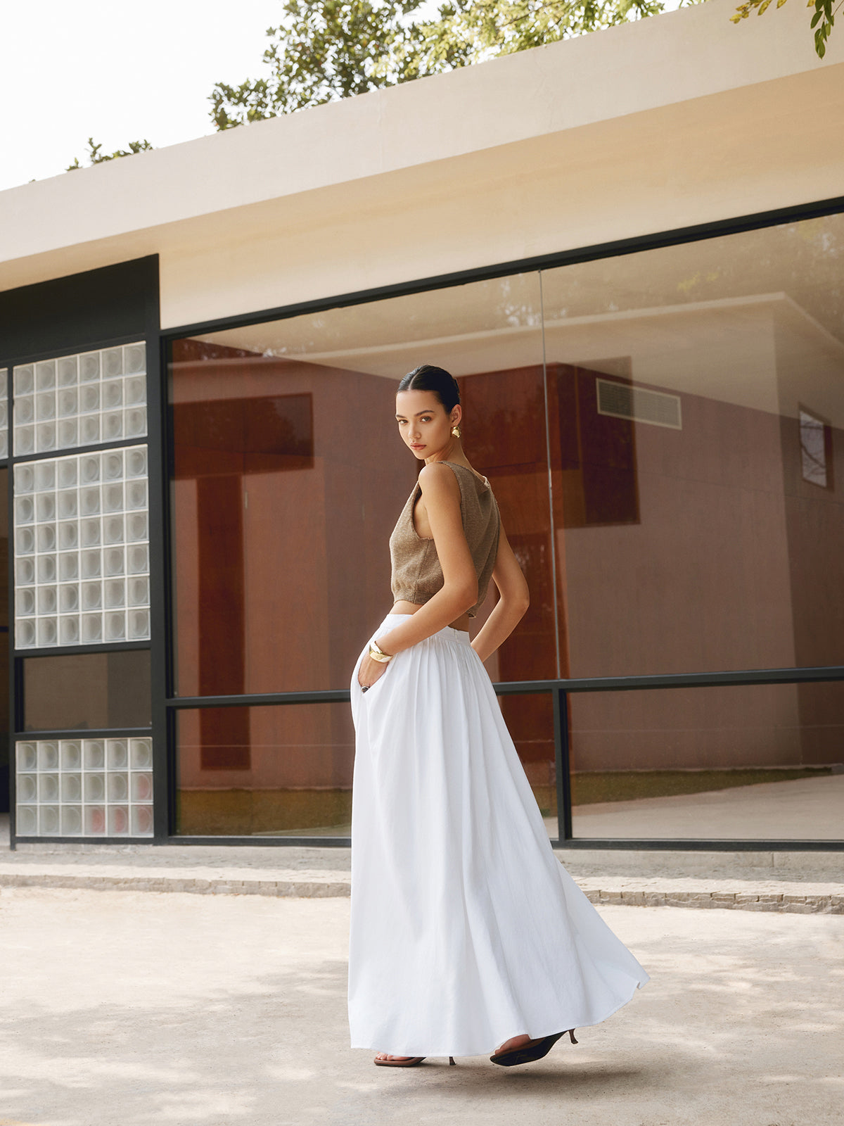 Women's Maxi Skirt - Cotton Pleated Design