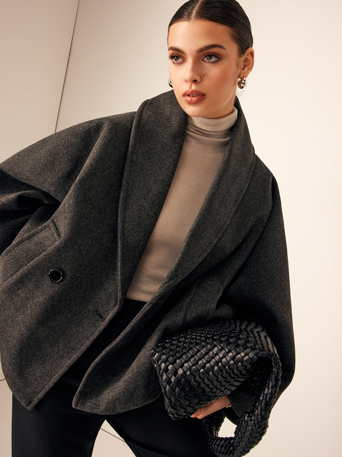 Women's Loose Tweed Coat with Pockets