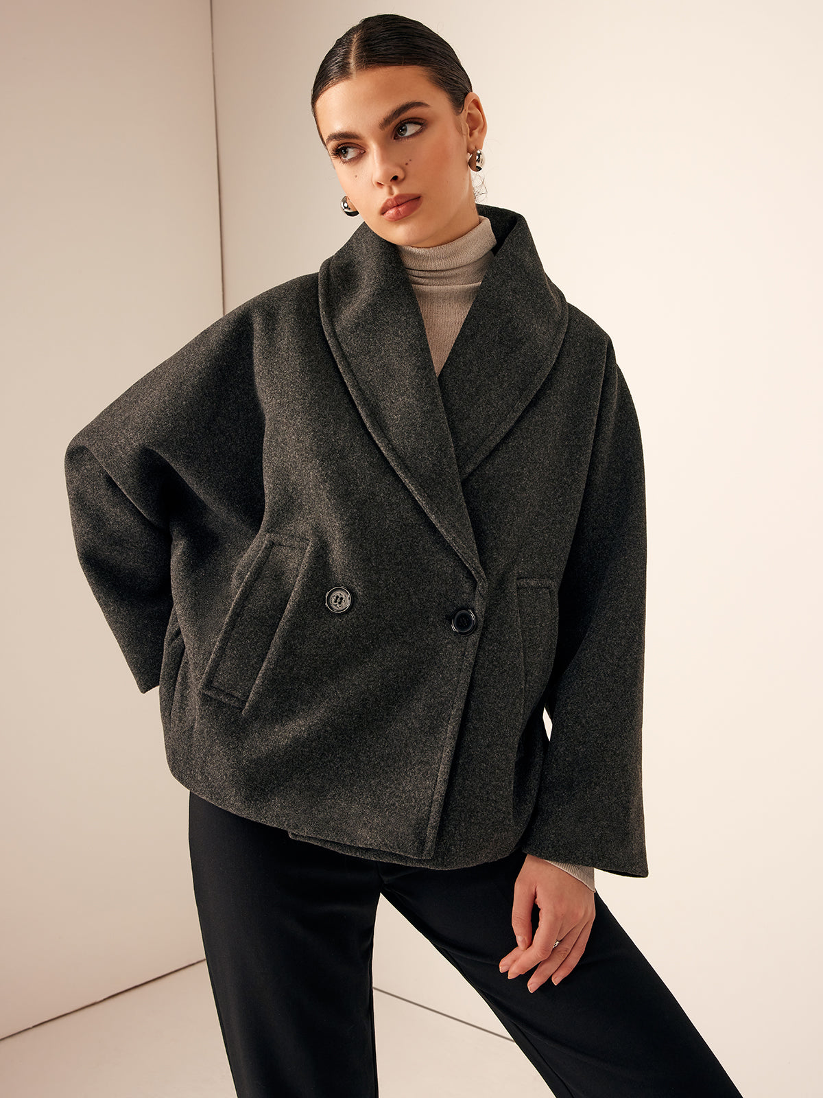 Women's Loose Tweed Coat with Pockets