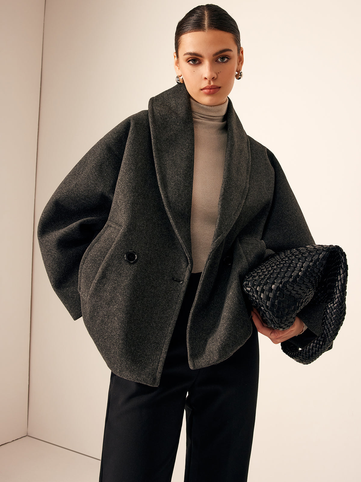 Women's Loose Tweed Coat with Pockets