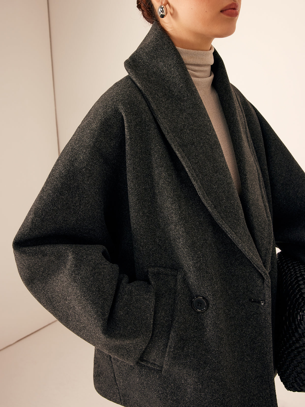 Women's Loose Tweed Coat with Pockets