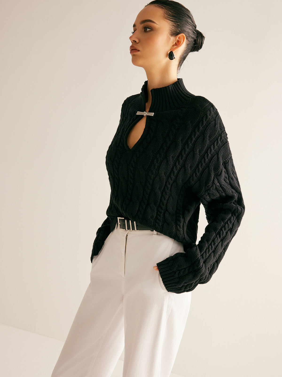Women's Cotton Knit Top with Keyhole Neckline