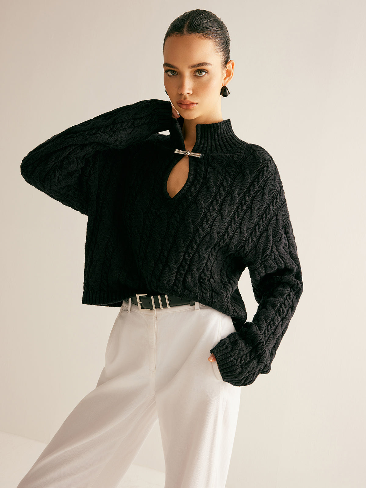 Women's Cotton Knit Top with Keyhole Neckline