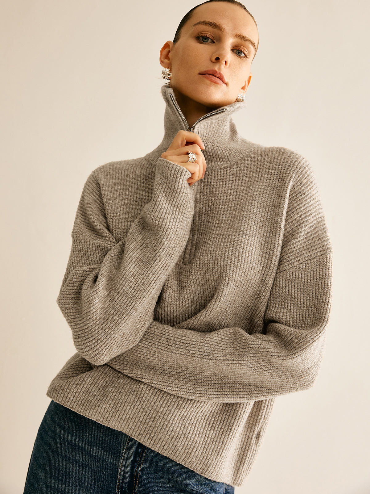 Women's Wool-Blend Zipper Sweater Co-ords