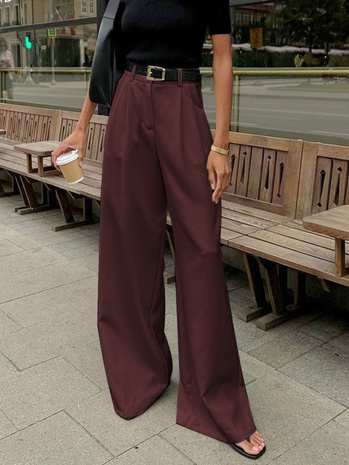 Women's Pleated Wide Leg Trousers - Relaxed Fit