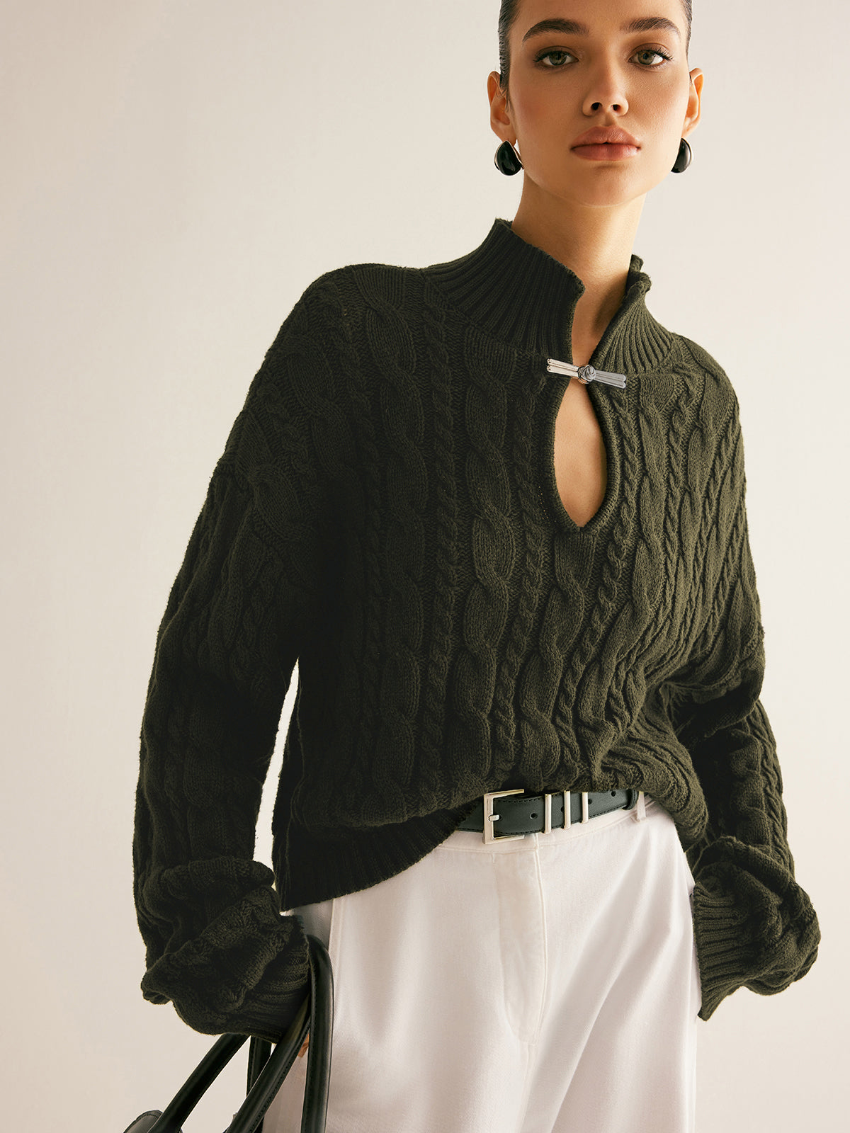 Women's Cotton Knit Top with Keyhole Neckline