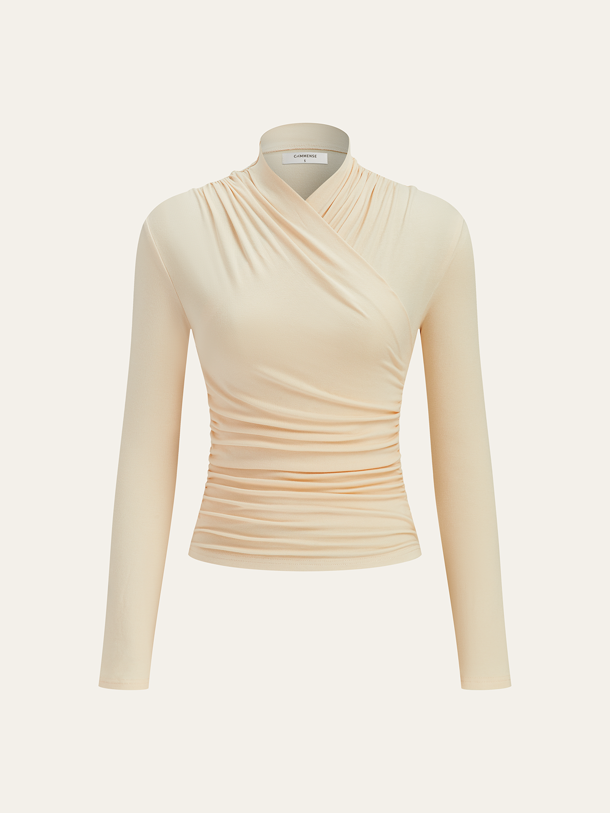 Women's Pleated Cinched Cross-Over Collar T-Shirt