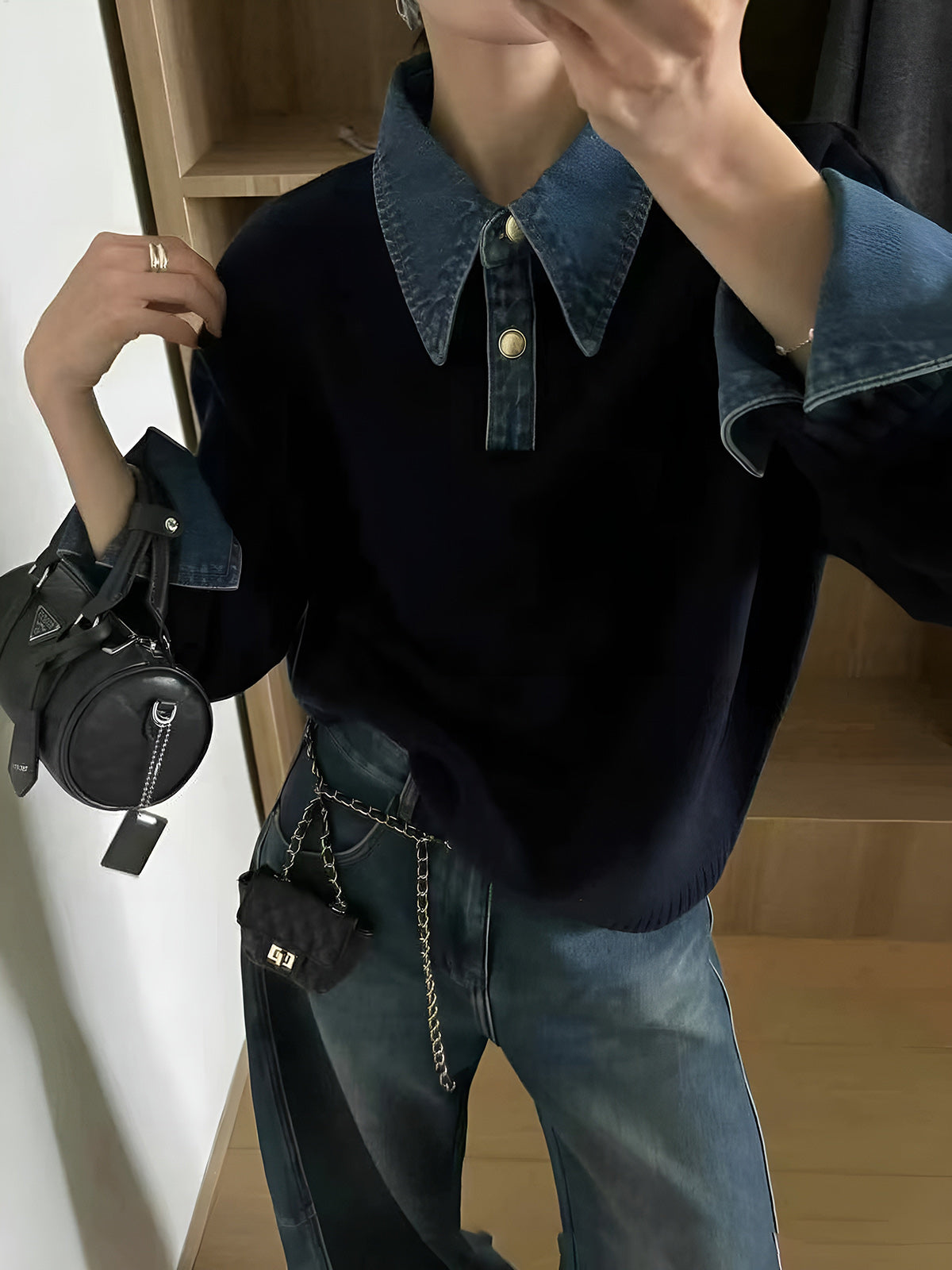 Women's Relaxed 2 in 1 Panel Lapel Sweater