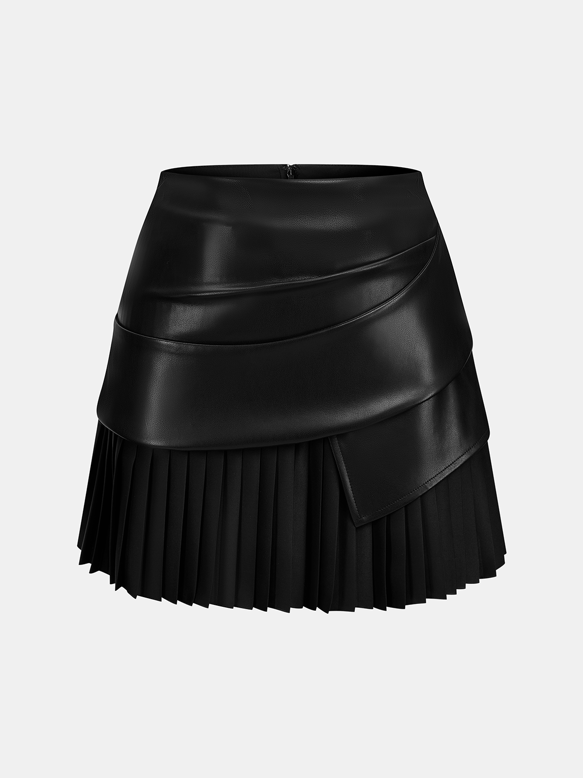 Women's Faux Leather Pleated Mini Skirt with Ruched Detail