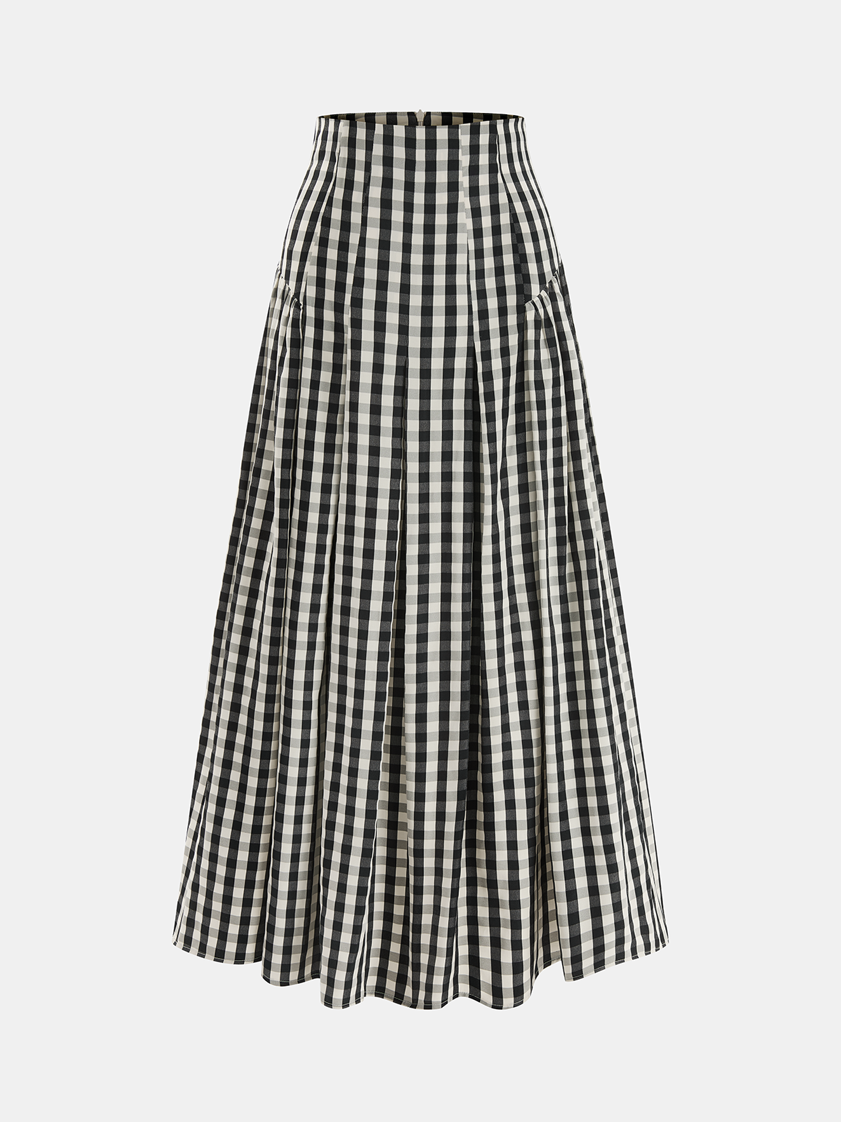 Women's High-Waisted Gingham Pleated Midi Skirt