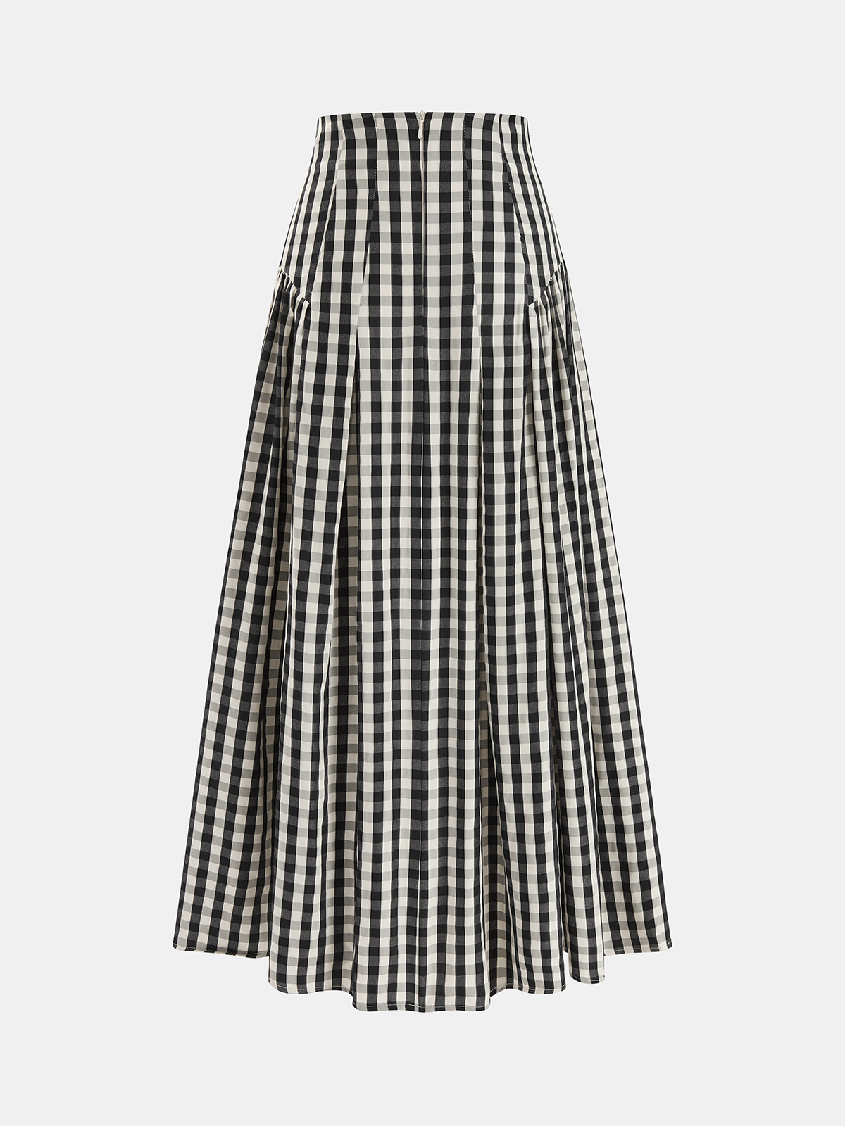 Women's High-Waisted Gingham Pleated Midi Skirt