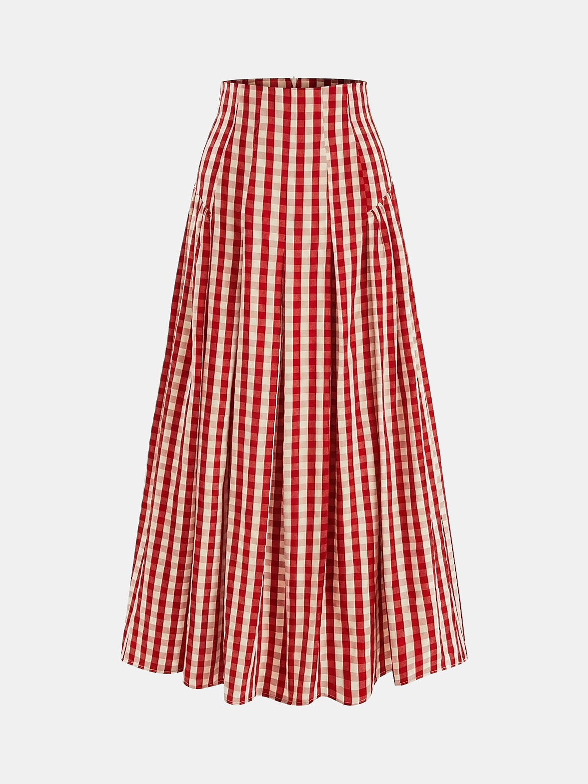 Women's High-Waisted Gingham Pleated Midi Skirt
