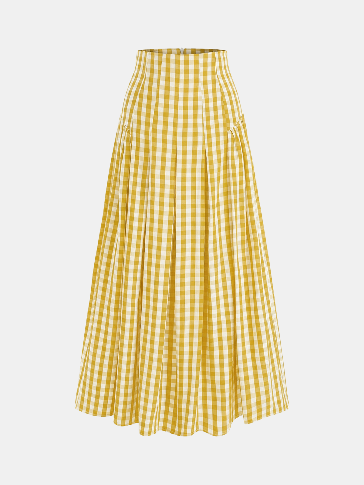 Women's High-Waisted Gingham Pleated Midi Skirt