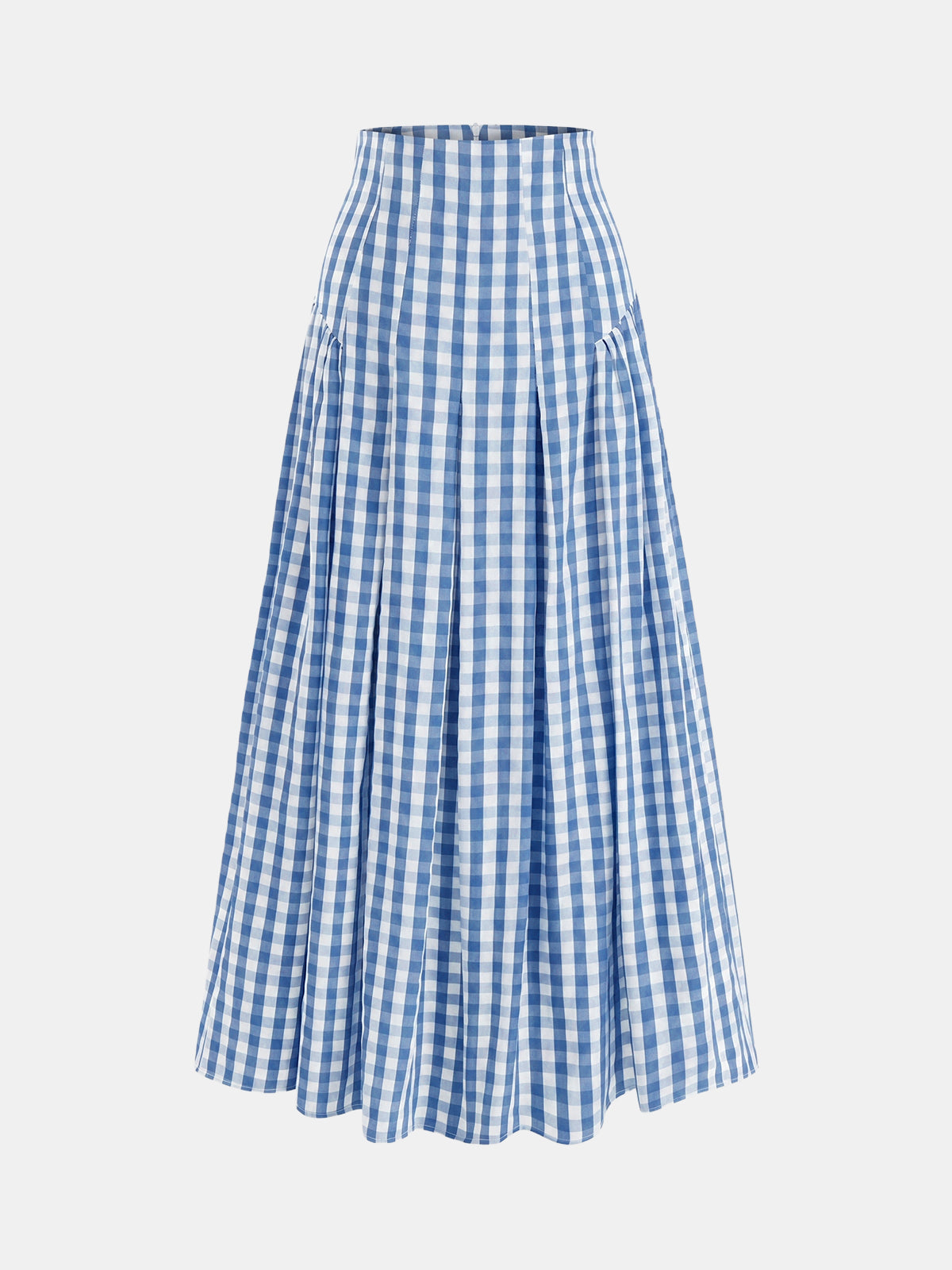 Women's High-Waisted Gingham Pleated Midi Skirt