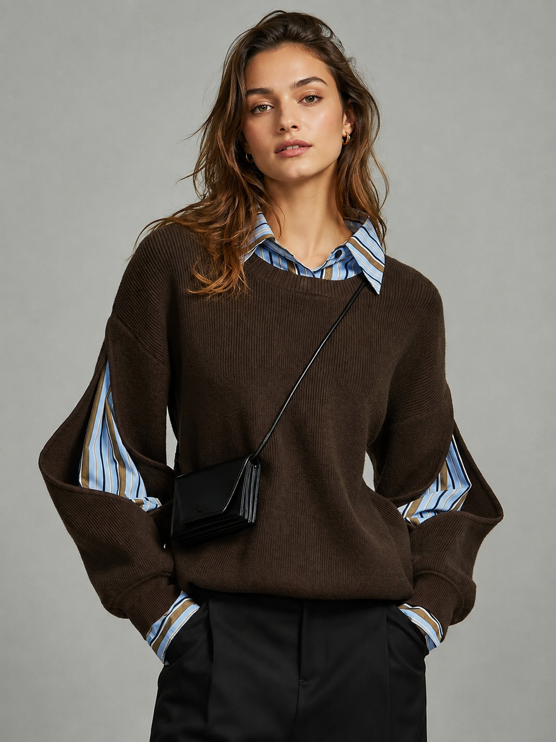 Women's Ribbed Cutout 2 in 1 Sweater