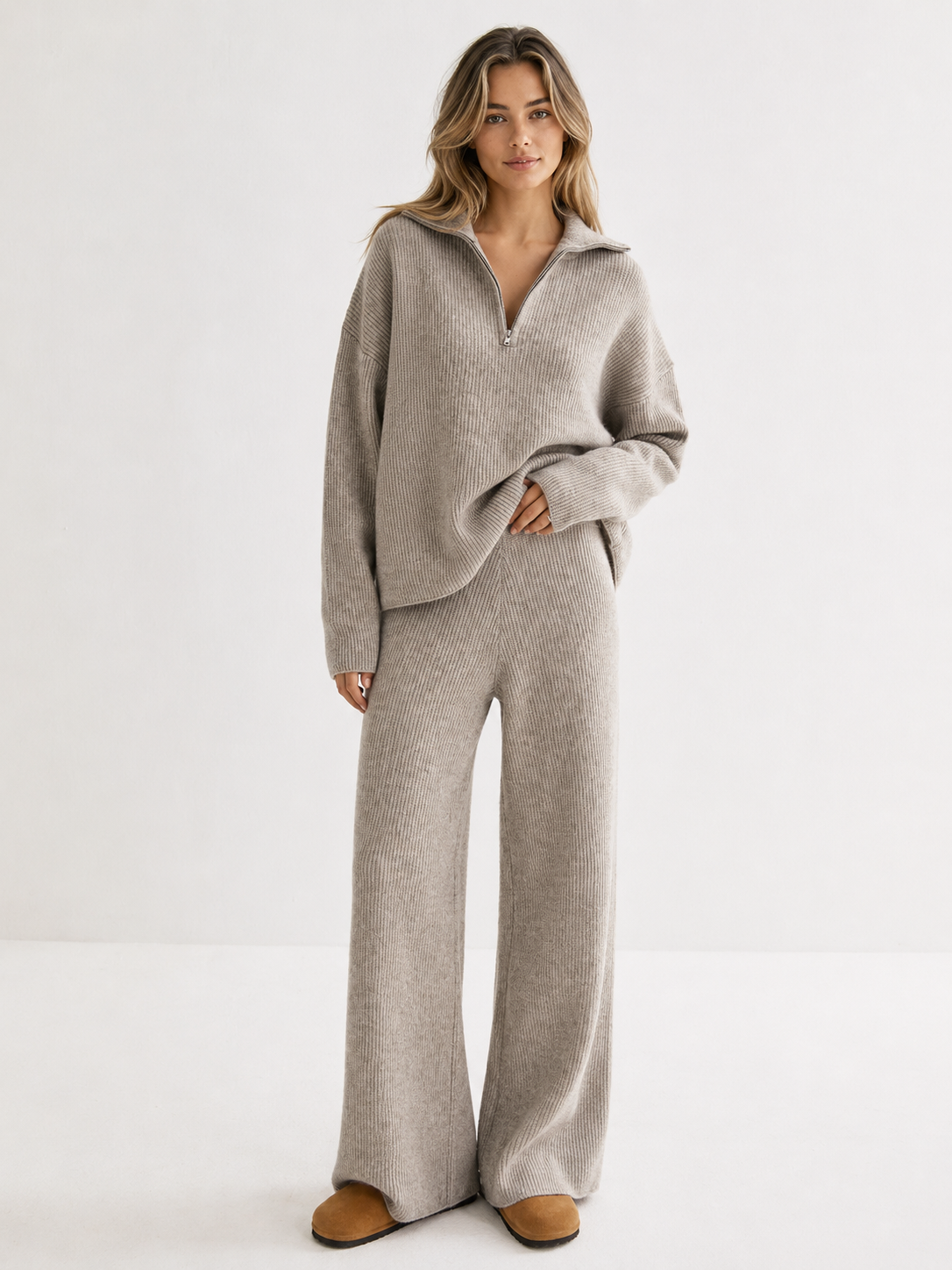 Women's Wool-Blend Zipper Sweater Co-ords