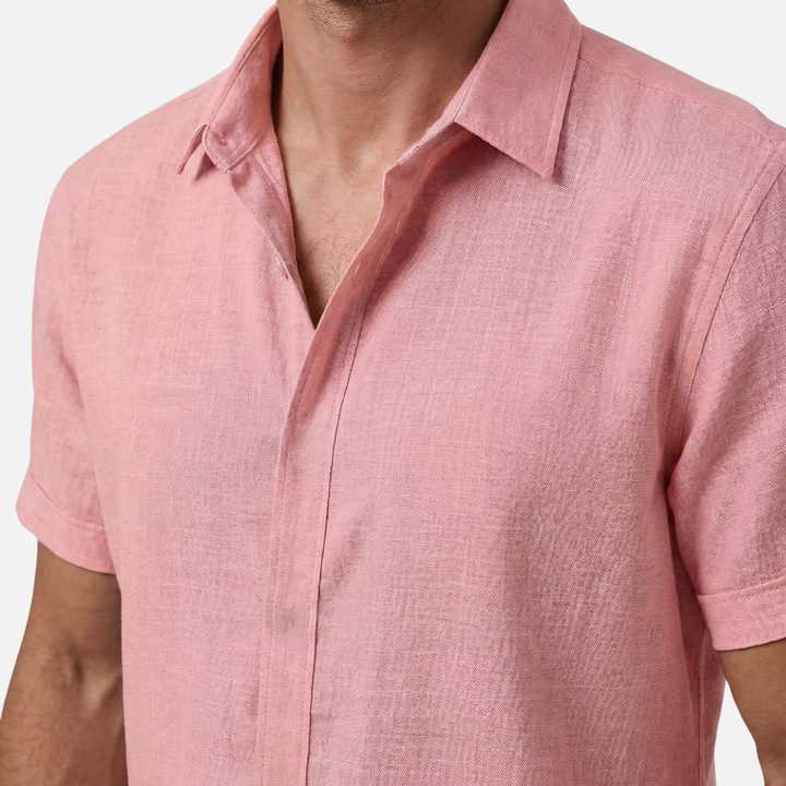 Men's Casual Breathable Linen Button-Up Shirt - Summer Outing
