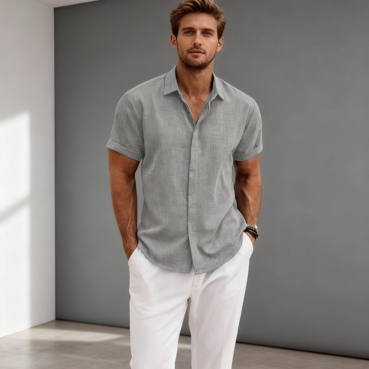 Men's Casual Breathable Linen Button-Up Shirt - Summer Outing