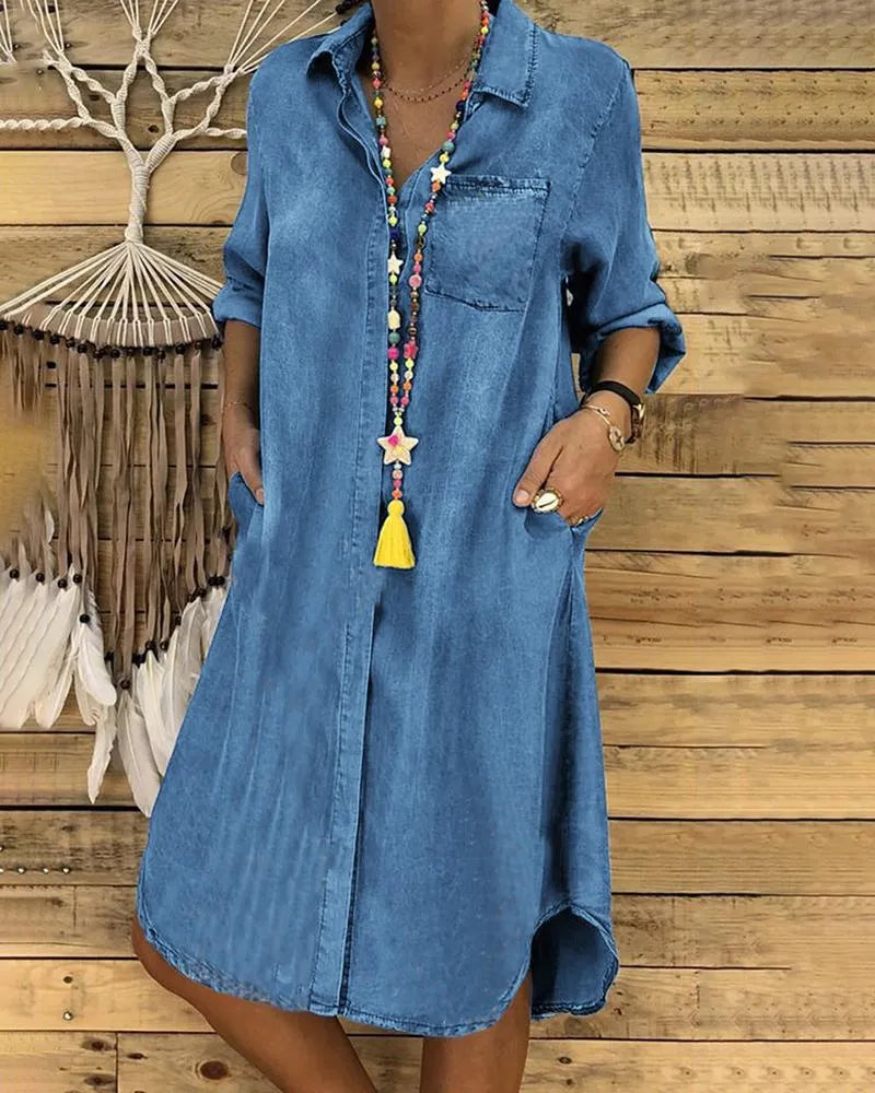 Emily | Women's Denim Casual Midi Dress, Comfortable Fit