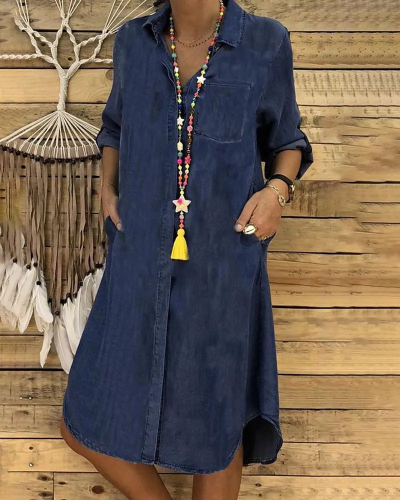 Emily | Women's Denim Casual Midi Dress, Comfortable Fit