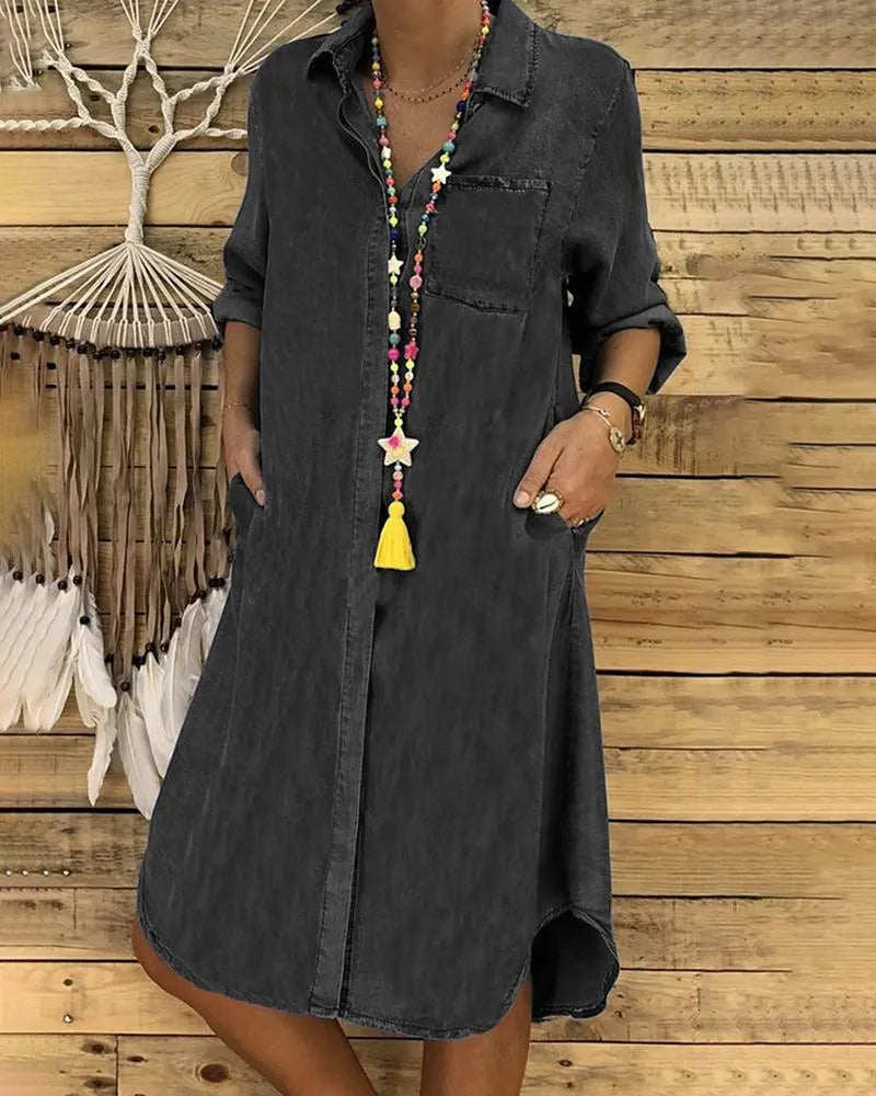 Emily | Women's Denim Casual Midi Dress, Comfortable Fit