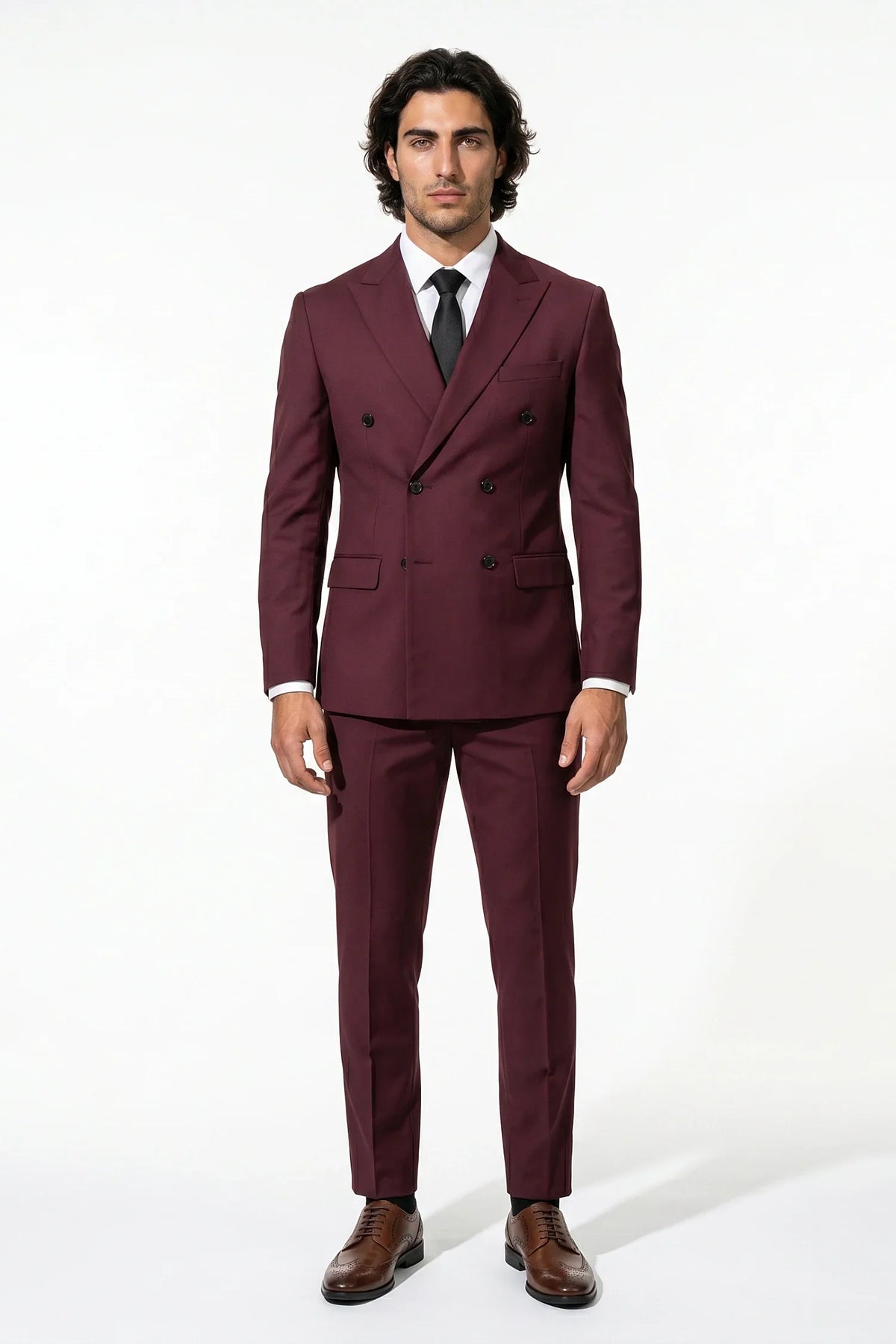 Men's Two Piece Suit Set Double Breasted Peaked Lapel Tailored