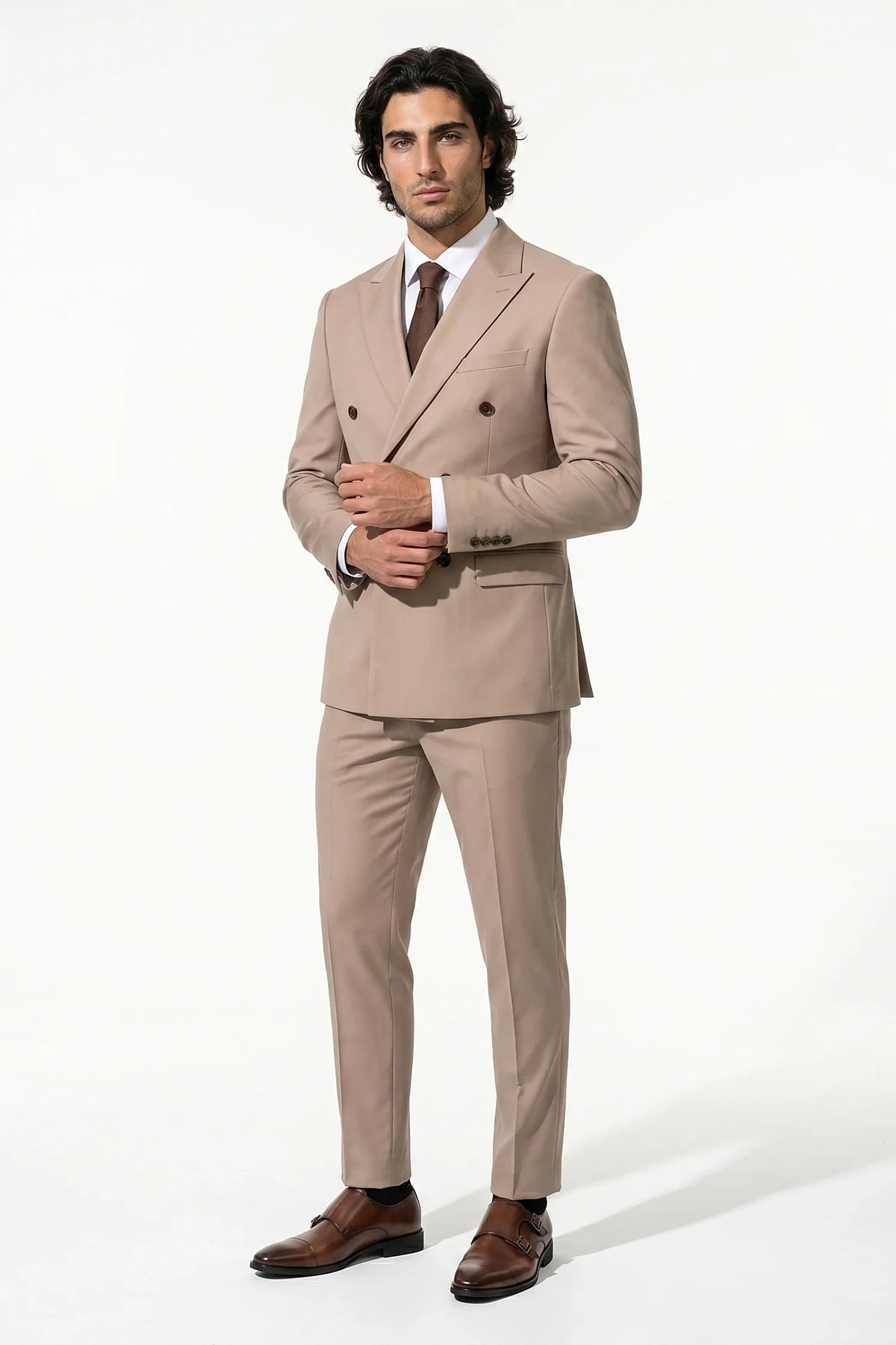 Men's Two Piece Suit Set Double Breasted Peaked Lapel Tailored