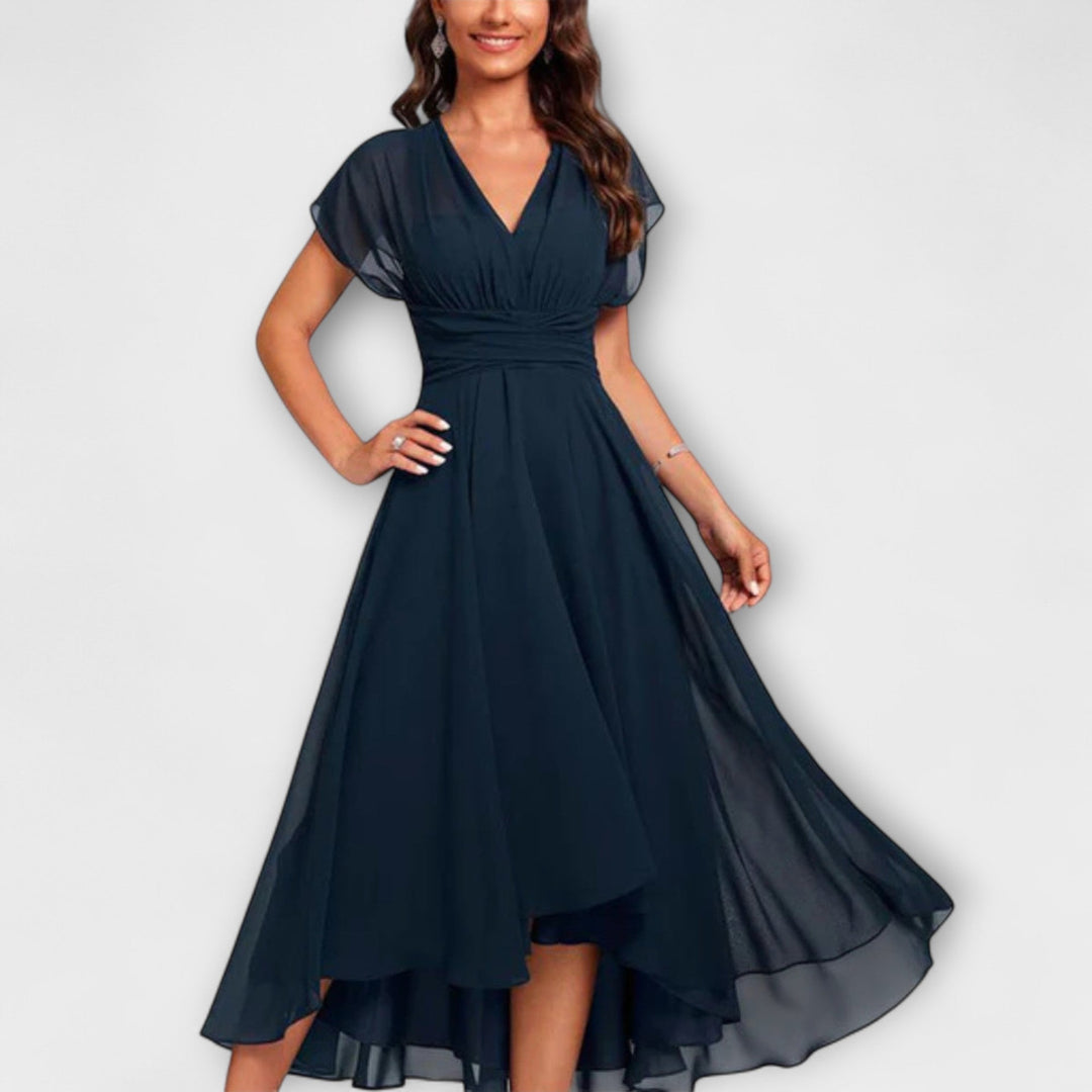 Seraphina | Women's V-Neck Flutter Midi Dress, Evening
