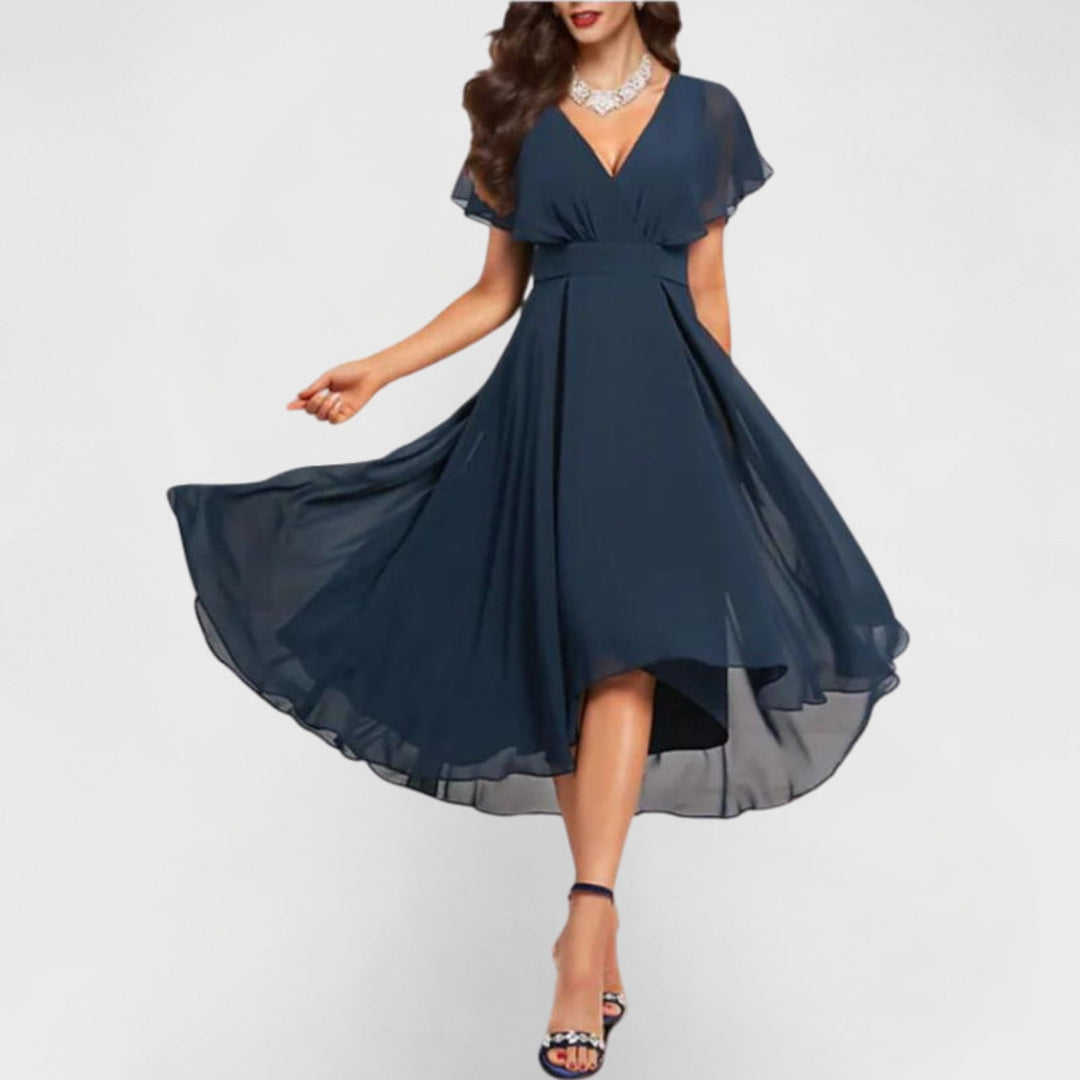 Seraphina | Women's V-Neck Flutter Midi Dress, Evening