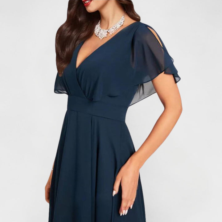 Seraphina | Women's V-Neck Flutter Midi Dress, Evening