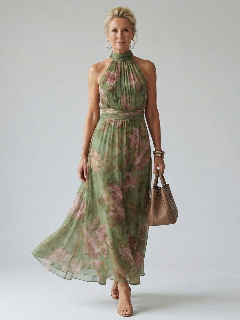 Sophie | Women's Floral Halter Midi Dress, Summer