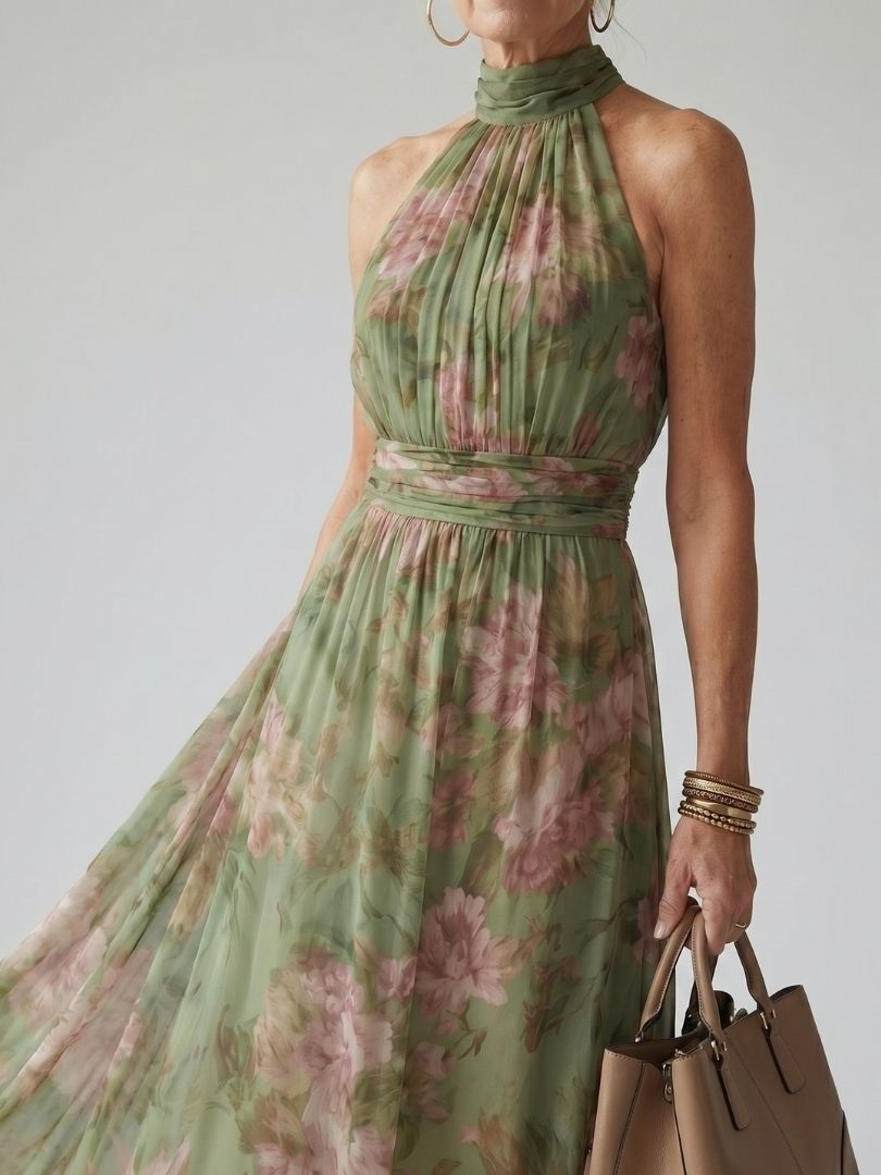Sophie | Women's Floral Halter Midi Dress, Summer