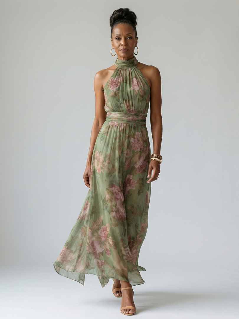 Sophie | Women's Floral Halter Midi Dress, Summer
